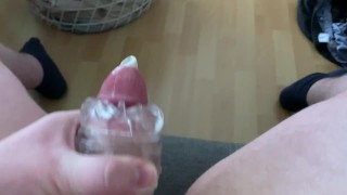 Cumming in condom while fucking masturbator