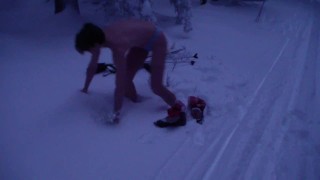 public nude skiing including blow job with a man on ski