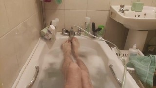 Showing off my sexy long skinny feet and legs while taking a bubble bath
