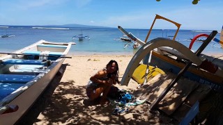 Pussy FLASHING in Paradise # Amateur video on Public Beach among fishermen and locals