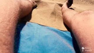 THEY SAW US! Risky blowjob & handjob at BUSY PUBLIC BEACH - 4K - Honey Tequila