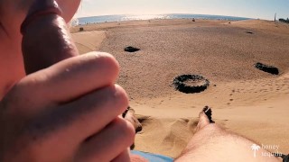 THEY SAW US! Risky blowjob & handjob at BUSY PUBLIC BEACH - 4K - Honey Tequila