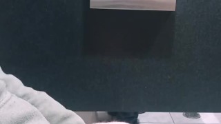 Ginger bear public gay cruising jerk off cum in Truck stop restroom 