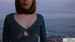 Italian babe Silvia Soprano worships her dominant's ass and feet as they walk along the sea