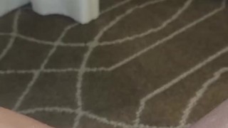 Naughty pisser soaks carpet and drapes