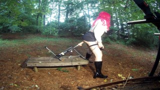 Fake tits cross dresser ass fucked outside by fucking machine