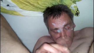 Precum and covering my face with cum
