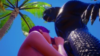 Japanese teen gives blowjob to furry godzilla (wild life game)