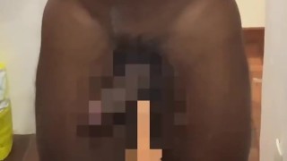 Boy showing big black cock on mirror