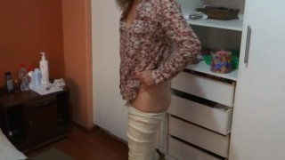 Mother agrees to show off in front of stepson so he masturbates and cums