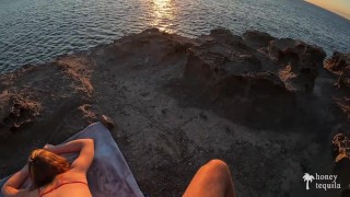 Sexy girlfriend lets me fuck her outdoors for Valentine's Day - Risky passionate sex Honey Tequila