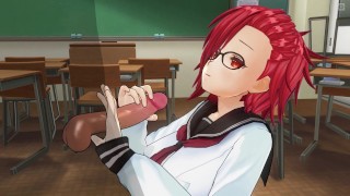 3D HENTAI Schoolgirl with red hair jerks off your cock