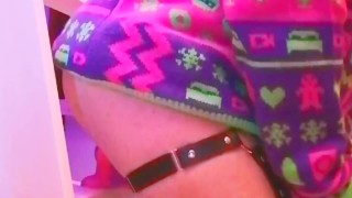 Teen Girl Riding a monster dildo in the student room of the residence risky masturb exhibitionist