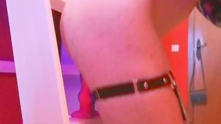 Teen Girl Riding a monster dildo in the student room of the residence risky masturb exhibitionist