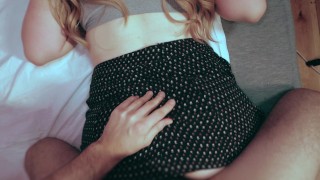 My horny wife interrupts my work. I fuck her juicy pussy and cum in mouth.