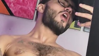 sexy latino from Medellin with big cock masturbates in front of the mirror for his fans 
