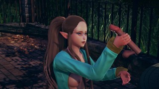 Asked an elf girl to jerk off a big cock
