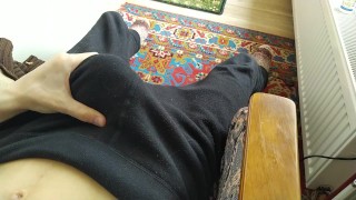 Young gay twink shows big cock