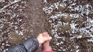 Outdoor long distance cumshot POV