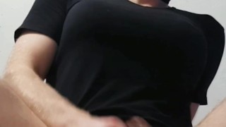 POV: horny hairy shemale trans sissy with big titts rides your cock to big spraying orgasm 