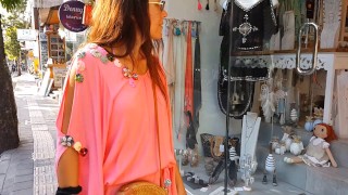 PUBLIC Up Dress NO PANTIES on Exotic Streets of an Exotic Town