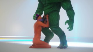 Muscular Furry alien fucked a nerd in the mouth