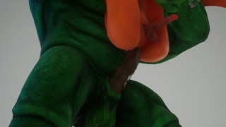 Beefy furry alien and nerd close up sex