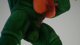 Beefy furry alien and nerd close up sex