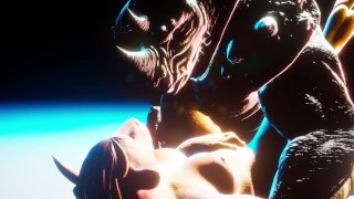 furry monster fucked Eva and cum on her chest