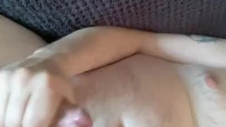 Laid naked on my sofa wanking my cock 