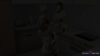 A Threesome with a Latina and an Asian in the Kitchen - Sexual Hot Animations