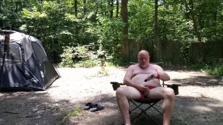 Bear jerks off outside and stranger catches him