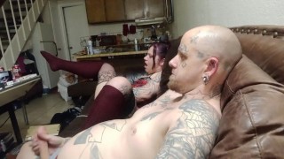Hotwife Sunshyne and Texas blowing clouds on the couch!