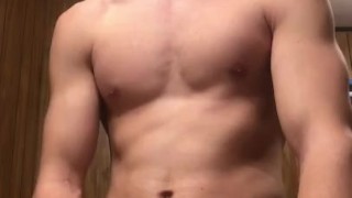 Stroking my big juicy cock in the bathroom