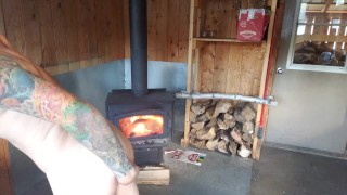 Fucking my ass with my favorite dildo in forest cabin