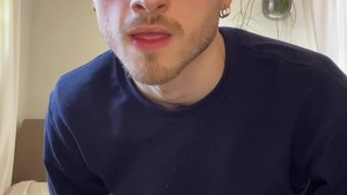 Twink slaps his thick uncut cock and shoots his fat load