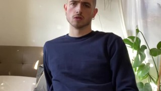 Twink slaps his thick cock around and then shoots his fat load all over himself.