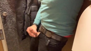 Jerking off between trains in the station public toilet
