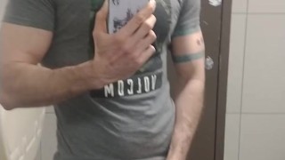 Muscle Daddy Jerks Off In Public Bathroom