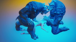 very naked and slim girl fucked by furry monsters