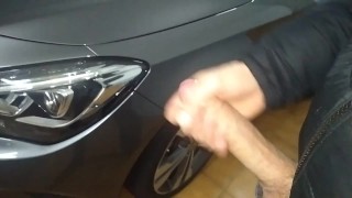 Horny Guy Fucks the Door of a Mercedes Benz and the Cum Slowly Slides down the Big Fat Cock