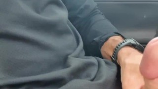 Close up cumshot from beautiful Cock - Car in public place 