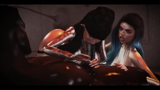 Hot Step Sisters Blacked - Sucking and Fucking Monster BBC (strapon threesome) - Second Life