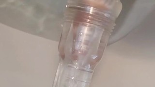 Hung skinny guy fucks and cums on his fleshlight