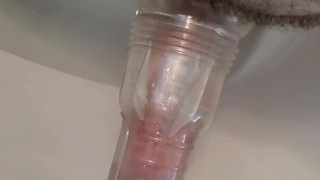 Hung skinny guy fucks and cums on his fleshlight