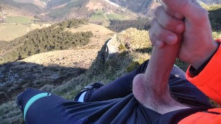 Jock in Fishnet Jerks his Big Fat Cock and Cums on Top of the Mountain 🗻🌲🍃