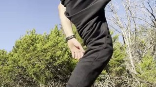 Hot guy plays with his asshole outside