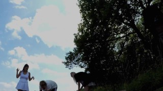 NO PANTIES ALERT: Big Tits Big Ass College Girls play Twister and Sunbathing in Panties and T-shirt