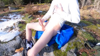 Throwing all the clothing off just to blast all over myself! Risky outdoor nudity!