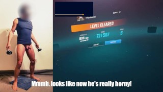 Expert Beat Saber player enjoying a remote-controlled vibrator for extra VR immersion